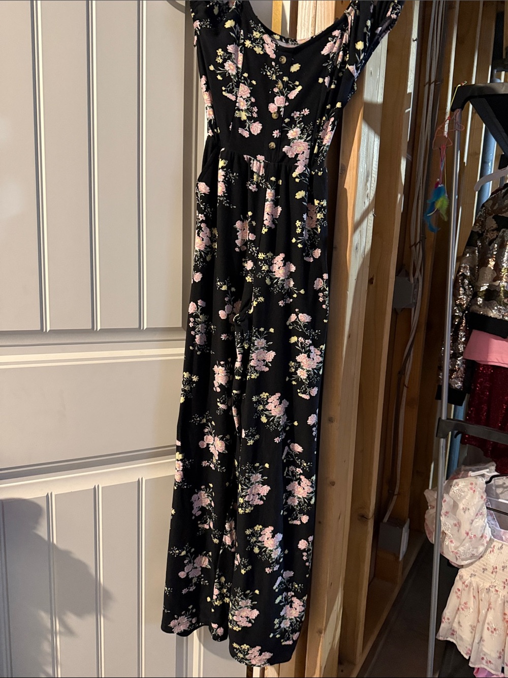 Black Floral pant with Pink and Yellow Blooms